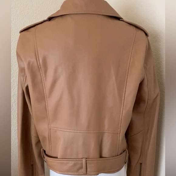Motorcycles jacket edgy style faux leather zipper jacket camel brown color new - Picture 7 of 12